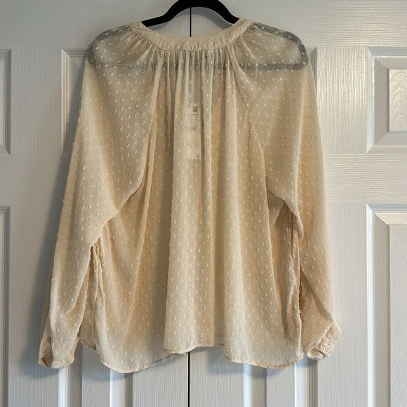 Zara Women’s Beige Swiss Dot Long Sleeve Button Down Blouse, Size L - Picture 6 of 7